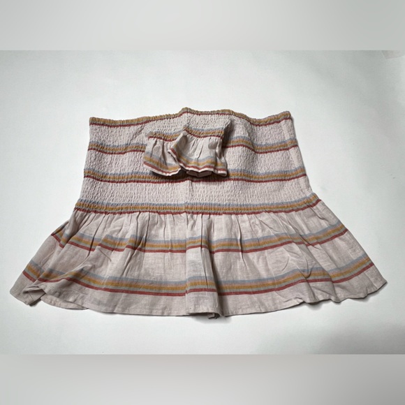 Smocked Crop Top Peplum Cropped Fitted Shirt Pastel Stripes Summer Casual Beach - Picture 7 of 17